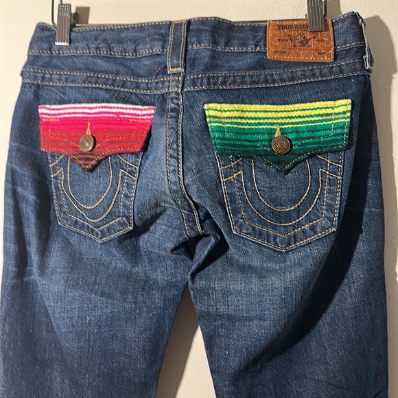 TRUE RELIGION Billy Baha Mexican Blanket Pocket flap jeans women size 26 - Picture 4 of 12